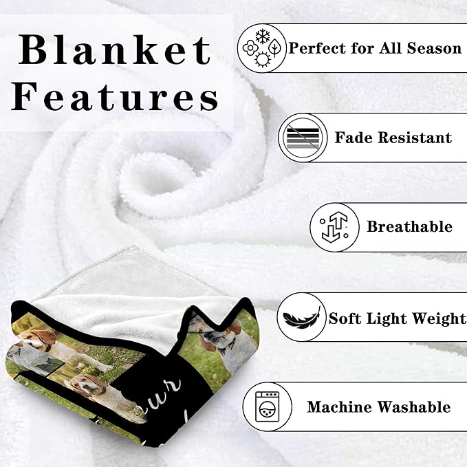 Funny DIY Personalized Pet Memorial Blanket with Photo Pet Memorial Gifts for Dogs Cats Loss of Dog Sympathy Gift Dog Bereavement Remembrance Pets Loss Gifts Custom Dogs Picture Blanket