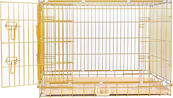 HOMEY PET 36" Gold Folding Dog Crate, Dog Cage for Medium Breed Dog Kennels with Pull Out Tray (No Floor Grid)