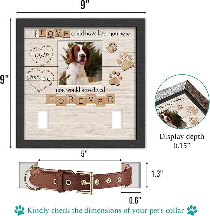 Pet Memorial Gifts for Dogs, Dog Memorial Gifts for Loss of Dog, Dog Memorial Collar Frame, Cat Loss Sympathy Gifts, Custom Pet Memorial Plaque, Cat Memorial Gifts, Memorial Gifts for Pet Lover