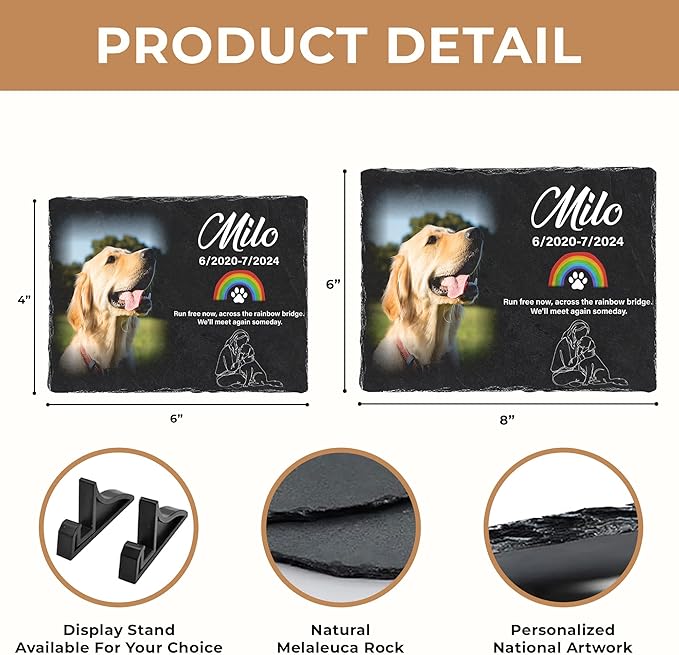Custom Dog Memorial Stones Personalized Dog Gifts | Pet Memory Thoughtful Gifts for 4-Legged Companion Passed Away | Best Remembrance Gift for Pets Loss | Pet Stones Memorial Dogs with Photo