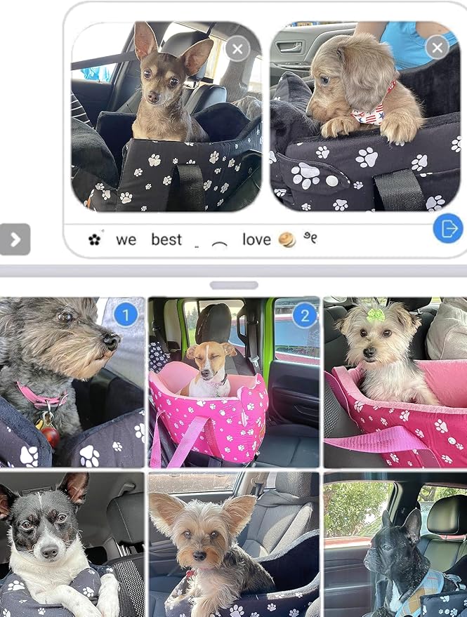 Cullaby Dog Car Seat for Small Dogs (Under 15 lbs) – Center Console Pet Carrier with Safety Belt, Storage Pockets & Removable Washable Cover (Khaki Car Seat)