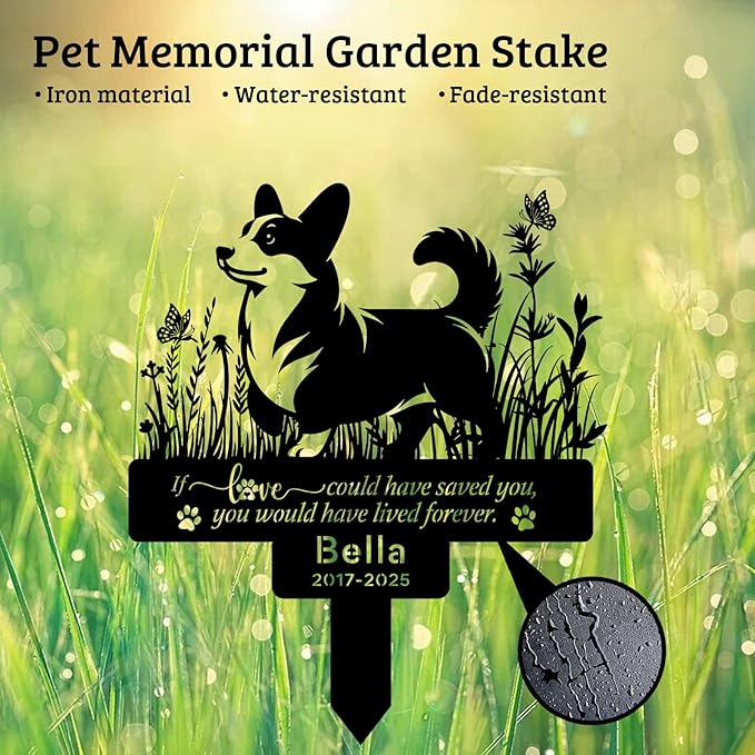 Personalized Pet Dog Corgi Memorial Plaque, Custom Pet Corgi Memorial Stake with Name Date, Pet Corgi Grave Marker for Outdoor Cemetery, Garden & Yard, Custom Pet Corgi Loss Gifts
