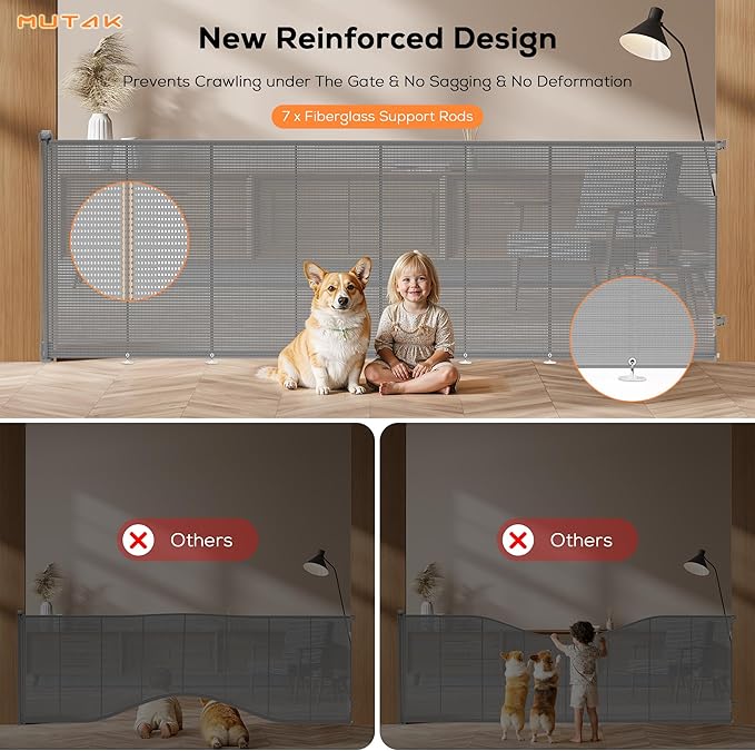 Retractable Baby Gate for Stairs, 48" Tall X 200" Wide Mesh Dog Gate Indoor, Child Gate for Doorways, Hallways, Deck, Indoor Outdoor Pet Baby Safety Essentials for Home, Gray (2 Pack)