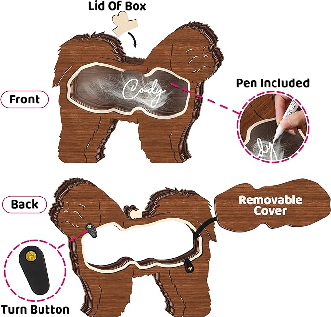 9" Shih Tzu Dog Hair Keepsake Box, Wooden Pet Urns for Dogs, DIY Pet Loss Sympathy Gifts, Unique Gift Dog Shape Standable Table Decor, Idea Gift for Pet Lover Storing Fur Teeth Ashes PSD16-24L