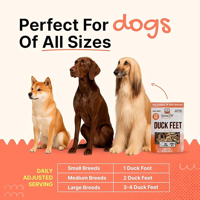 Gaines Pet Duck Feet for Dogs – 80 Count, Natural Chews with Glucosamine, Chondroitin & Collagen – Single Ingredient Dog Treats, Grain-Free, USA Made, Joint & Dental Health Support