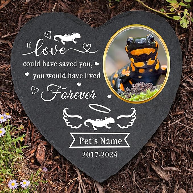 Personalized Pet Fire Salamander Memorial Stones with Photo - Custom Sympathy Gifts for Loss of Pet Fire Salamander - Salamander Grave Markers Headstone Garden Stone for Pets Salamander