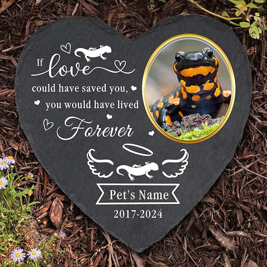 Personalized Pet Fire Salamander Memorial Stones with Photo - Custom Sympathy Gifts for Loss of Pet Fire Salamander - Salamander Grave Markers Headstone Garden Stone for Pets Salamander