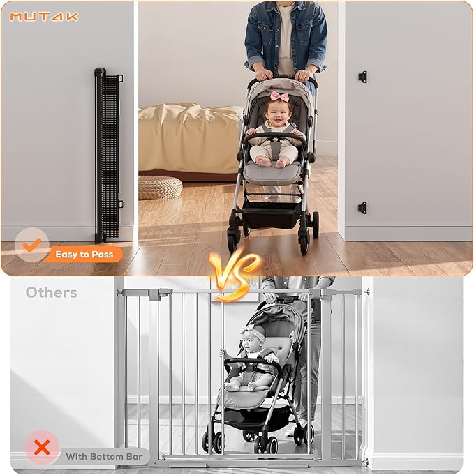 Retractable Baby Gate for Stairs, 42" Tall X 200" Wide Mesh Dog Gate Indoor, Child Gate for Doorways, Hallways, Deck, Indoor Outdoor Pet Baby Safety Essentials for Home, Black