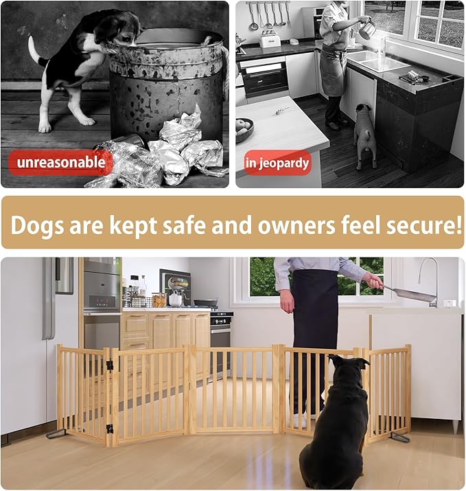 Solid Wood Freestanding Pet Gate,Nature Wood Dog Gates for Doorways The House,Pet Gate for Stairs,Freestanding Indoor Gate Safety Fence,23" Height-5 Panels