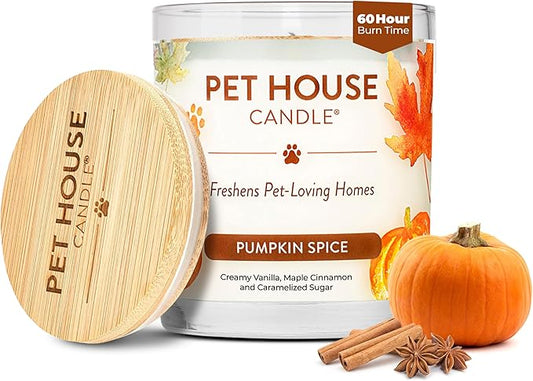 One Fur All Pet House Fall Candles, Long Lasting, Clean Burning, Soy Wax Scented Candles for Pet Odor, Pumpkin Spice