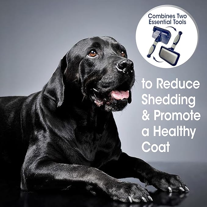 Four Paws Professional Series Grooming Brushes for Dogs & Cats, 2-in-1 Slicker Brush and Shedding Blade, Rubberized Handle, All Coat Types, Available in 3 Sizes