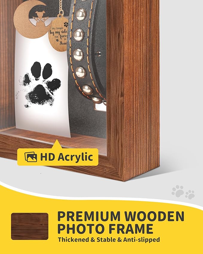 Dog & Cat 3-IN-1 Memorial Wooden Picture Frame Set, Lost Pet Sympathy Gifts with 360° Rotation Wooden Picture Frame for Two 4"x6" Photos, Pet Memory Gifts for Dog/Cat Passing