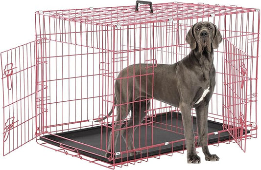 Foldable Double Door 48" Dog Crate with Leak-Proof Tray & Portable Dog Cage for Large Dogs - Collapsible, Indoor