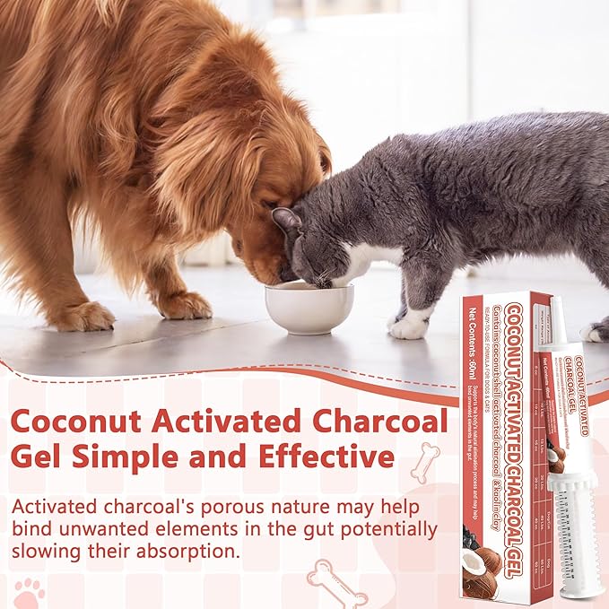 Activated Charcoal Paste for Dogs and Cats (60ml) - Digestive Supplement, Daily Oral Care Paste for Pets