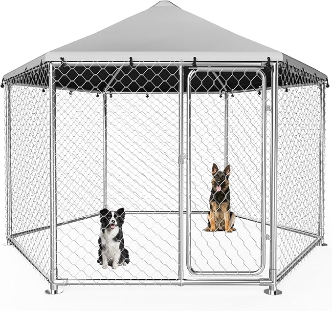 9.1'x9.1' Large Outdoor Dog Kennel for Outside with Heavy-Duty Steel Frame, Waterproof UV-Resistant Cover, Secure Lock, and Sturdy Enclosure Fence