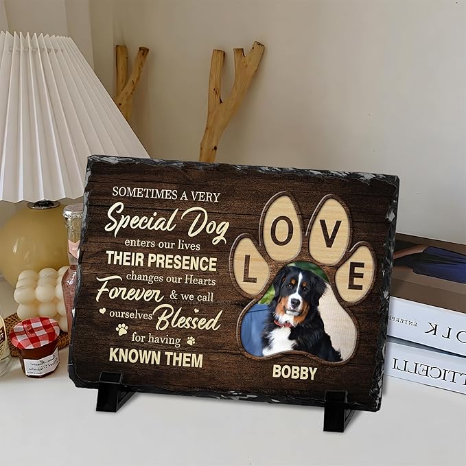 Custom Dog Memorial Gifts for Loss of Dog, Personalized Pet Memorial Stone with Photo Name, Pet Headstones for Dogs, Bereavement Sympathy Gifts for Dog Cat Lover
