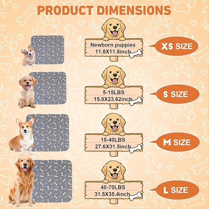 Puppy Pads with Pheromones,Forever Pad,Washable Pee Pads for Dogs,Reusable Pee Pads for Dogs,Waterproof and Leak-Proof,Non-Slip Base Training Pads Suitable for Home,Travel and Dog Crates(Gray+Brown,M)