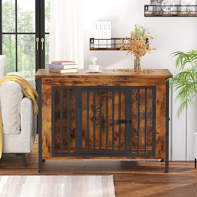 EasyCom Dog Crate Furniture for 1 or 2 Dogs, Heavy Duty Single/Double Dog Crates for Small/Medium/Large Dogs, Dog Kennel Furniture Indoor as TV Stand, Large Size 39.96" L(35-60 Pounds), Brown