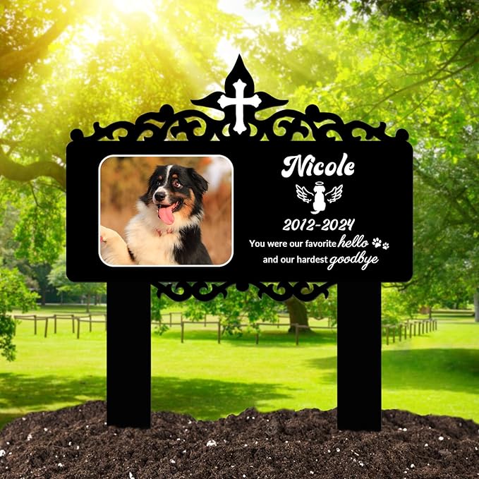 Custom Pet Grave Markers Dog Outdoor, Personalized Pet Grave Marker with Name and Date, Weatherproof Dog Headstone for Graves Outdoor Garden Yard, Pet Tombstones Sympathy Gift for Pet Loss