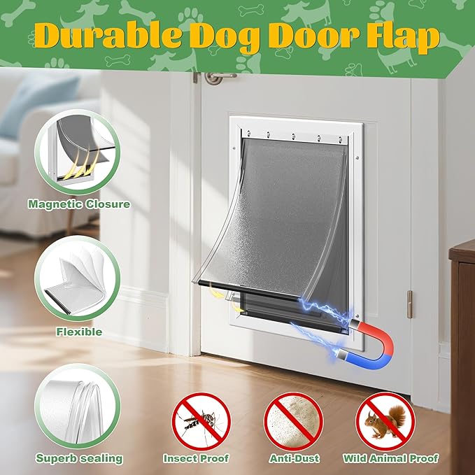3-Flap Dog Door Replacement Insulated Flap with Clamp, Metal Bracket and Screws, Compatible with Large PetSafe Extreme Weather Aluminum Pet Door, PAC11-11039 10 1/8" X 16 7/8" (Frosted Transparent)