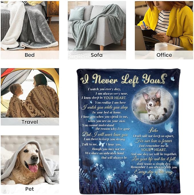 Personalized Dog Memorial Blanket with Photo:Made in USA,Custom Memorial Gifts for Loss of Dog,Cat,Pet,Sympathy Bereavement for Loss of Pet