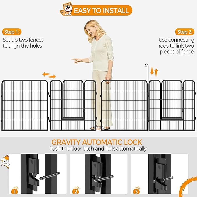 Yaheetech Wide Panel Dog Playpen, 16 Panels 32 inch High Pet Pen with Gate, Portable Indoor Outdoor Fence for Medium/Large Breed Dogs
