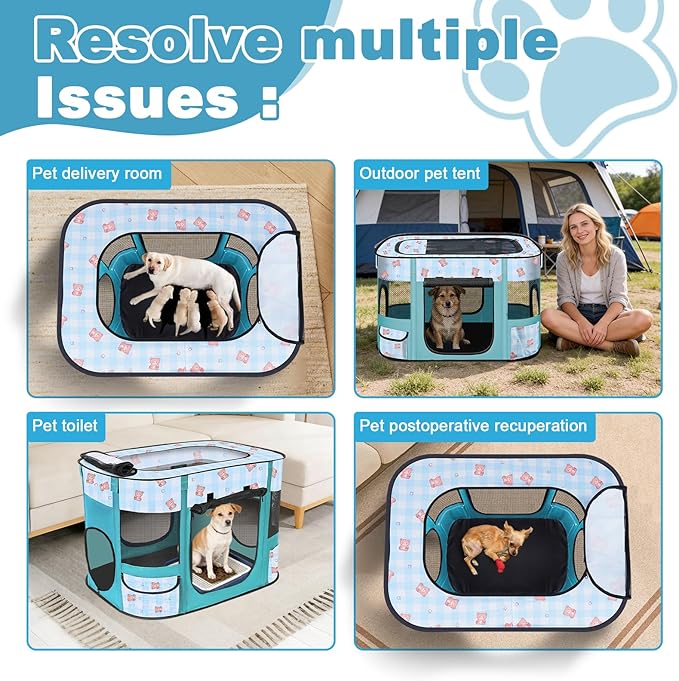 Foldable Dog Playpen Indoor,Expandable Puppy Playpen,Portable Pet Playpen for Small Animals,Waterproof Exercise Kennel Tent Crate for Travel,Camping, Home & Outdoor Use (S 27"L x 19"W x 17"H, Blue)