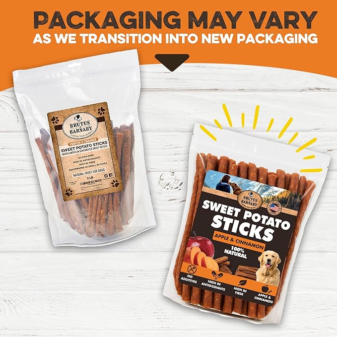 BRUTUS & BARNABY USA Sweet Potato Dog Treats - Crunchy Grain Free Cinnamon Apple Sticks, Promotes Positive Gut Health with Natural Anti-Diarrhea Properties (Cinnamon & Apple, 2 lb)
