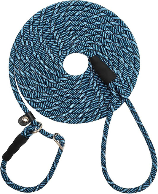 Reflective Long Slip Lead Dog Leash Anti-Choking 12 FT/20 FT/30 FT/50 FT Rope Training Leash for Medium Dogs Small Puppy Pets (20ft, Blue)