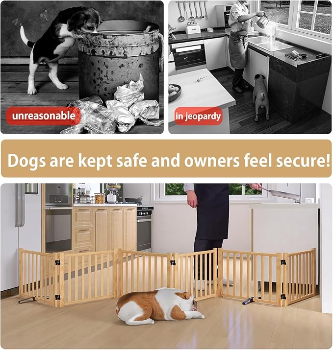 Solid Wood Freestanding Pet Gate,Nature Wood Dog Gates for Doorways The House,Pet Gate for Stairs,Freestanding Indoor Gate Safety Fence,16.9" Height-6 Panels