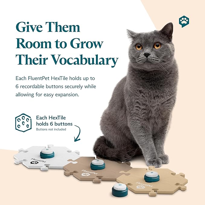 FluentPet HexTile - Medium Beige | Accessory Dog and Cat Button Learning Kits | Can Hold Up to 6 Buttons | Soft, Durable, and Non-Slip | Gift for Pet Lovers | Comes in 12 Colors