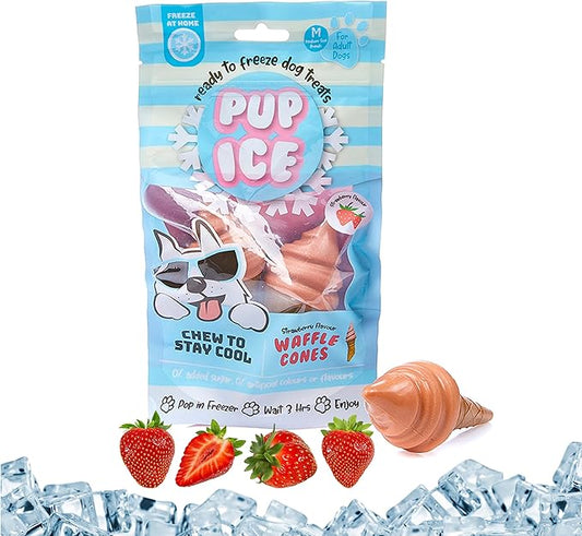 SPOT Pup Ice- Ready to Freeze at Home Dog Treats-Edible Chews for Medium Breed Dogs & Puppies with Real Chicken to Keep Your Pup Cool Year Round, Waffle Cone Strawberry Flavor, 2pcs