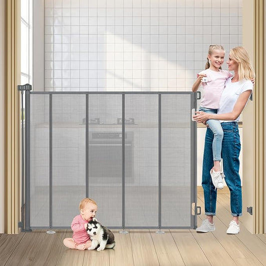 47" Extra Tall Retractable Baby Gates, Extends to 71" Wide, ExtraTall Retractable Safety Gate with Reinforced Strips, Retractable Tall Dog Gates for Doorways Mesh Baby Pet Gates Indoor, Grey
