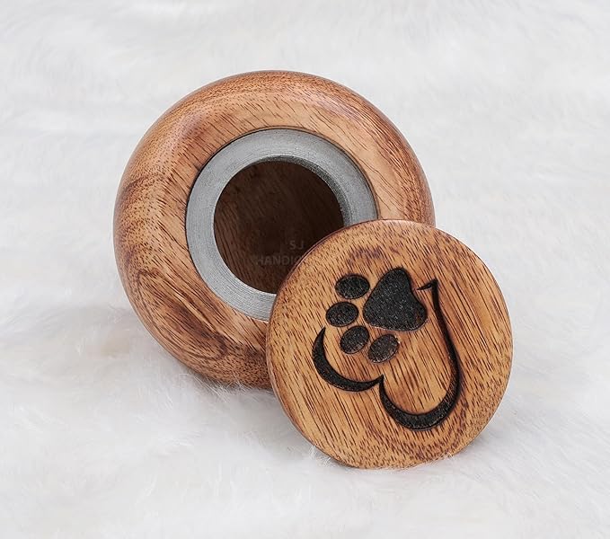 Handcrafted Small Pet Urn for Ashes – Mango Wood Memorial Keepsake for Dog or Cat – Paw & Heart Design – Holds up to 6 lbs – Mini Cremation Urn Box