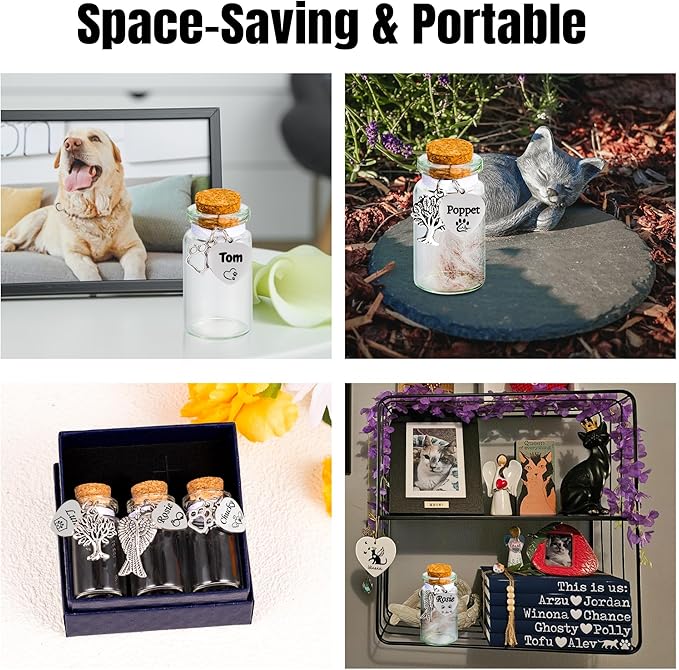 3pcs Personalized Pet Fur Keepsake Jar Custom Memorial Urn Bottles for Pet Ashes, Hair & Teeth, Sympathy Gift for Loss of Dog Cat(Customized)