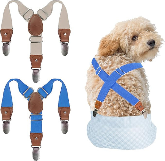 2 Pieces Dog Diaper Suspenders, for Dog Diaper Female and Belly Band for Male (Small/Medium, Blue&Beige)