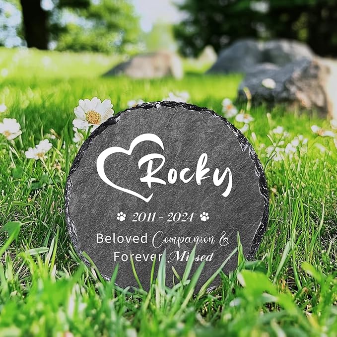 Custom Pet Memorial Stones for Dog, Personalized Memorial Plaques with Picture & Text, Round Shaped Dogs Grave Marker, B7-Round