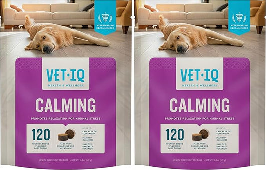 VetIQ Calming Support Supplement,Calming Chews for Dogs Help Manage Stress and Promote Relaxation,Anxiety Relief for Dogs,Made in The USA,120 Count (Pack of 2)