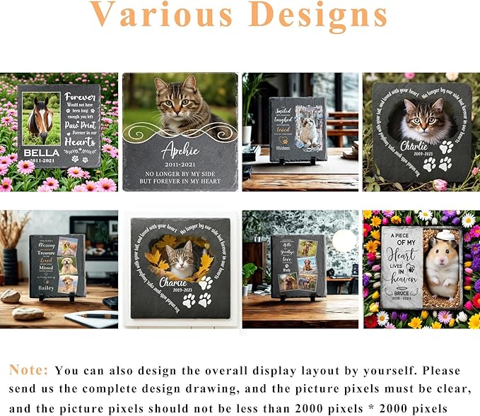 Custom Pet Memorial Stone - Dog Memorial Stone for Loss of Pet - Personalized Pet Headstone with Multiple Photo - Outdoor Garden Indoor Dog Cat Loss Bereavement Gift for Pet Lovers (04)