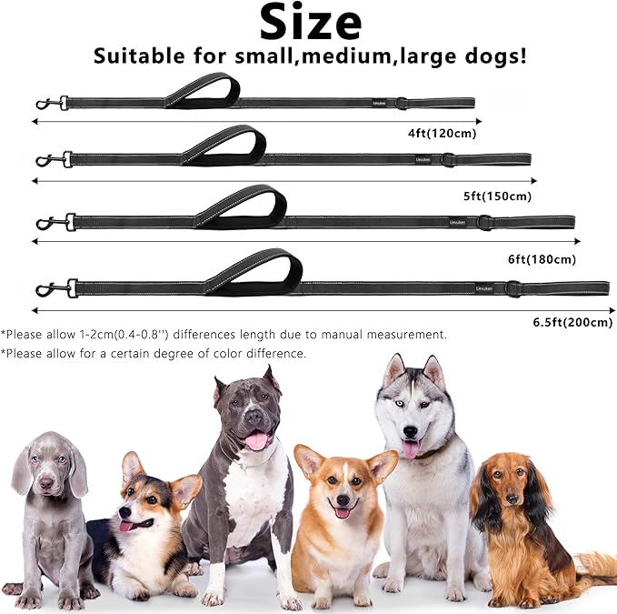 Dog Leash 5ft Long, Double Handle Dog Leash for Safety Control Training, Heavy Duty Dog Leads with Traffic Padded Handles, Reflective Leashes for Small Medium Large Dogs(5ft, Black)