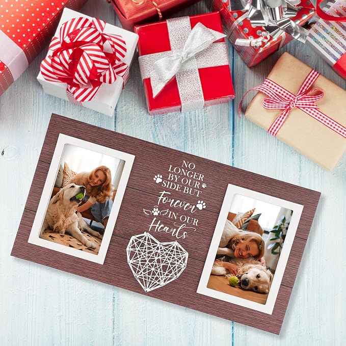 Pet Memorial Gifts for Dogs Cats, Dog Memorial Gifts for Pet Owners Lovers Sympathy Picture Frame in Memory of Dog, Light Brown Pet Remembrance Frame for Double Picture 4×6 IN