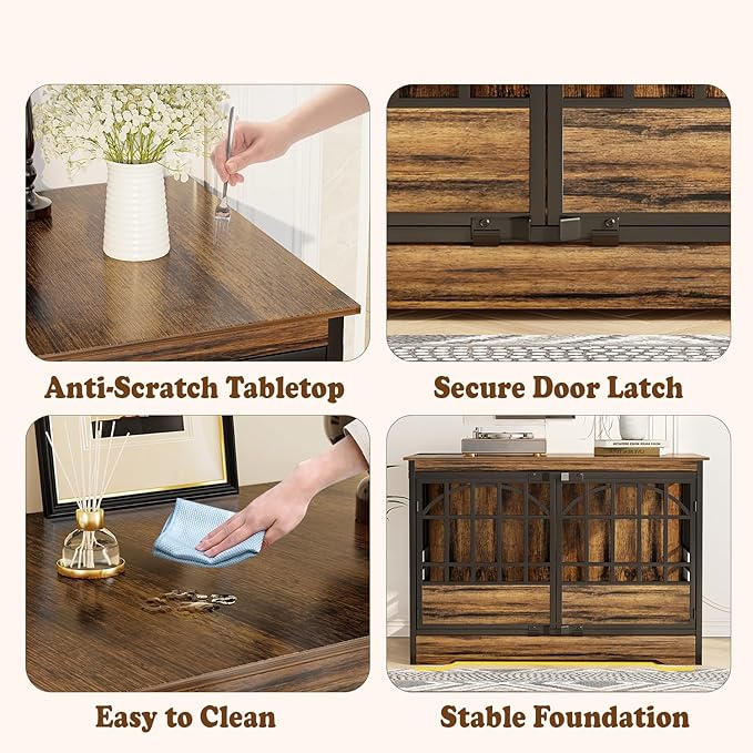 COZPAW 52 Inch Dog Crate Furniture, Extra Large Dog Kennel Indoor for XLarge Breed, Heavy Duty Dog Cage with Double Elegant Arched Doors, Decorate as TV Stand & End Table (Cognac Brown)