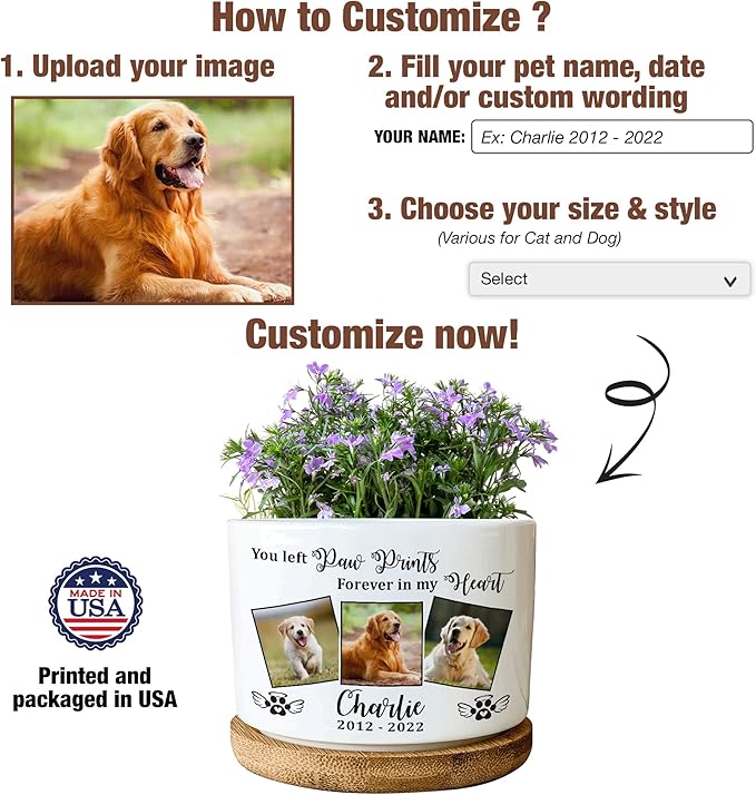 Personalized Pet Memorial Plant Pot Ceramic Dog in Picture Deceased Customized Dog Rememberance Passing Away Heartfelt Sentimental Quote Frame Gift for Pet Owner Christmas Meaningful Birthday