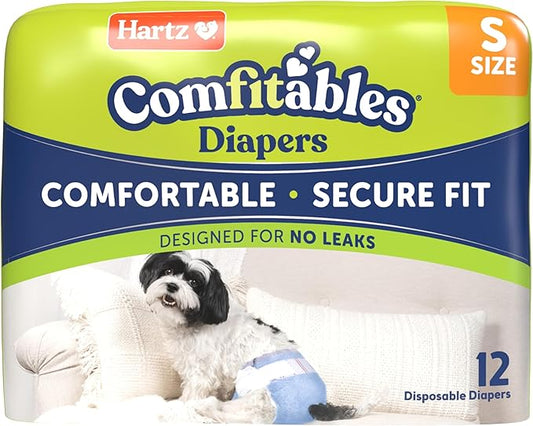 Hartz Comfitables Disposable Dog Diapers, Size Small 12 Count, Comfortable & Secure Fit, Easy to Put On, Super Absorbent Male and Female Diaper