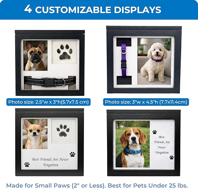 Dog Urn for Ashes, 4 Customizable Displays with Paw Print Ink Kit and Flannel Bag, Pet Urns for Dogs Ashes, Pet Cremation Box, Cat Urn for Ashes, Dog Ashes Keepsake (Black Small)
