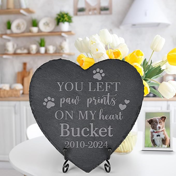 Pet Memorial Gifts, Pet Memorial Stone, Dog Memorial Gifts for Loss of Dog, Pet Remembrance Gift, In Memory of Dog Cat, Loss of Pet Sympathy Gift, Pet Loss Gifts - Paw Prints on My Heart(Heart-shaped)