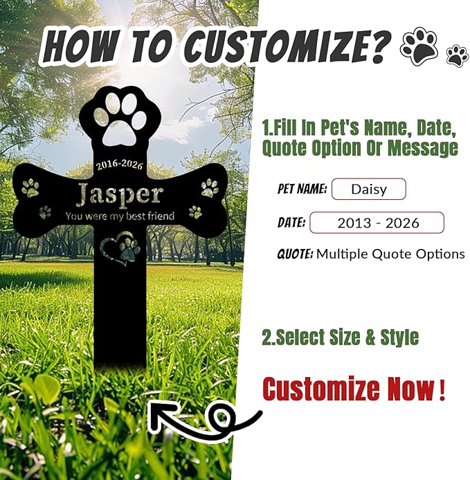 Personalized Dog Grave Marker Outdoor, Waterproof Memorial Cross for Dog Grave with Custom Name Dates, Garden Grave Markers for Dogs, Sympathy Gift for Loss of Pet