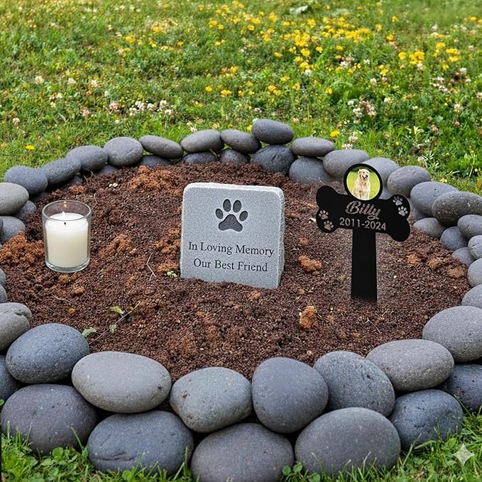 Custom Dog Grave Markers Outdoor, Personalized Pet Grave Marker Dog Memorial with Photo and Name, Outdoor Weatherproof Pet Cemetery Sign, Personalized Dog Memorial Gifts for Loss of Dog