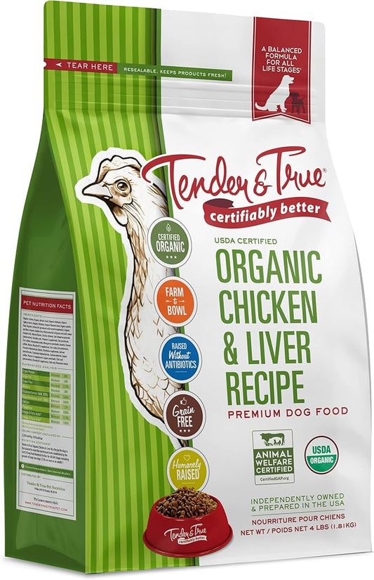 Tender & True Organic Chicken & Liver Recipe Dog Food, 4 lb