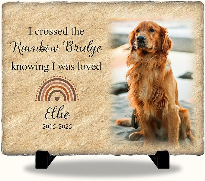 Personalized Dog Memorial Stone | Rainbow Bridge Pet Remembrance Gift for Loss of Beloved Companion | Custom Photo Grave Marker for Dogs | Outdoor- Indoor Animal Tribute Keepsake